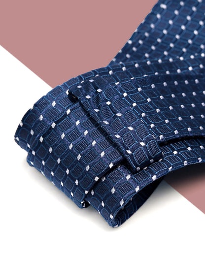 Quà Tặng Cao Cấp / Cà Vạt Lụa Gấm Dệt Nổi Hoa Văn Mắt Lưới / Xanh Than / 8cm x 145cm
