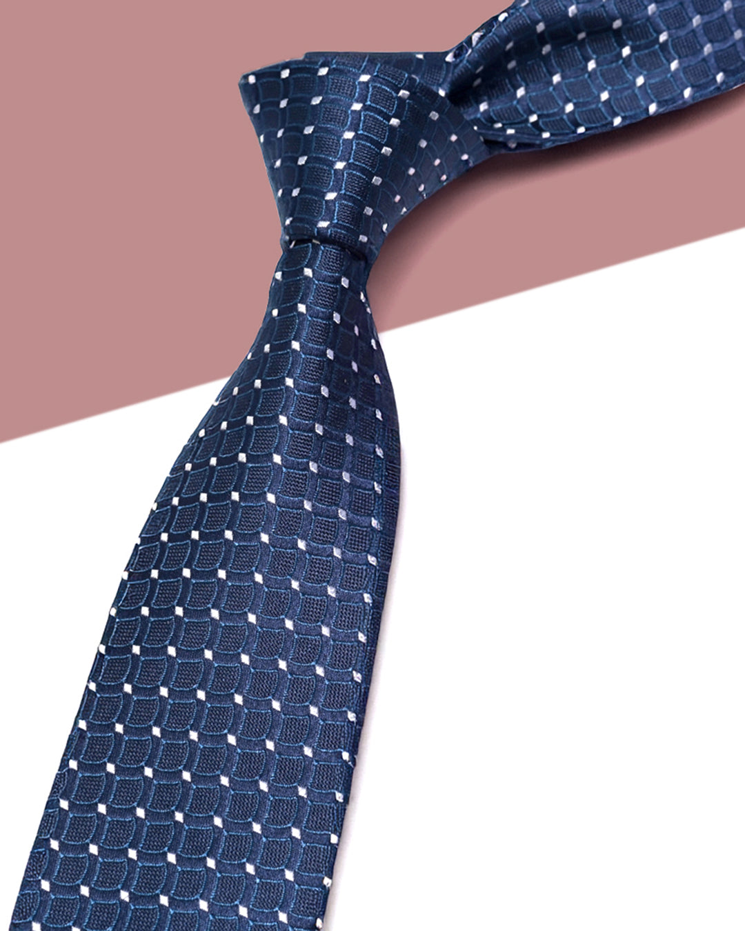 Quà Tặng Cao Cấp / Cà Vạt Lụa Gấm Dệt Nổi Hoa Văn Mắt Lưới / Xanh Than / 8cm x 145cm