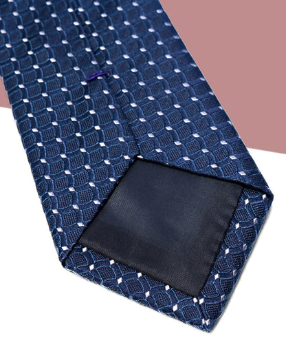 Quà Tặng Cao Cấp / Cà Vạt Lụa Gấm Dệt Nổi Hoa Văn Mắt Lưới / Xanh Than / 8cm x 145cm