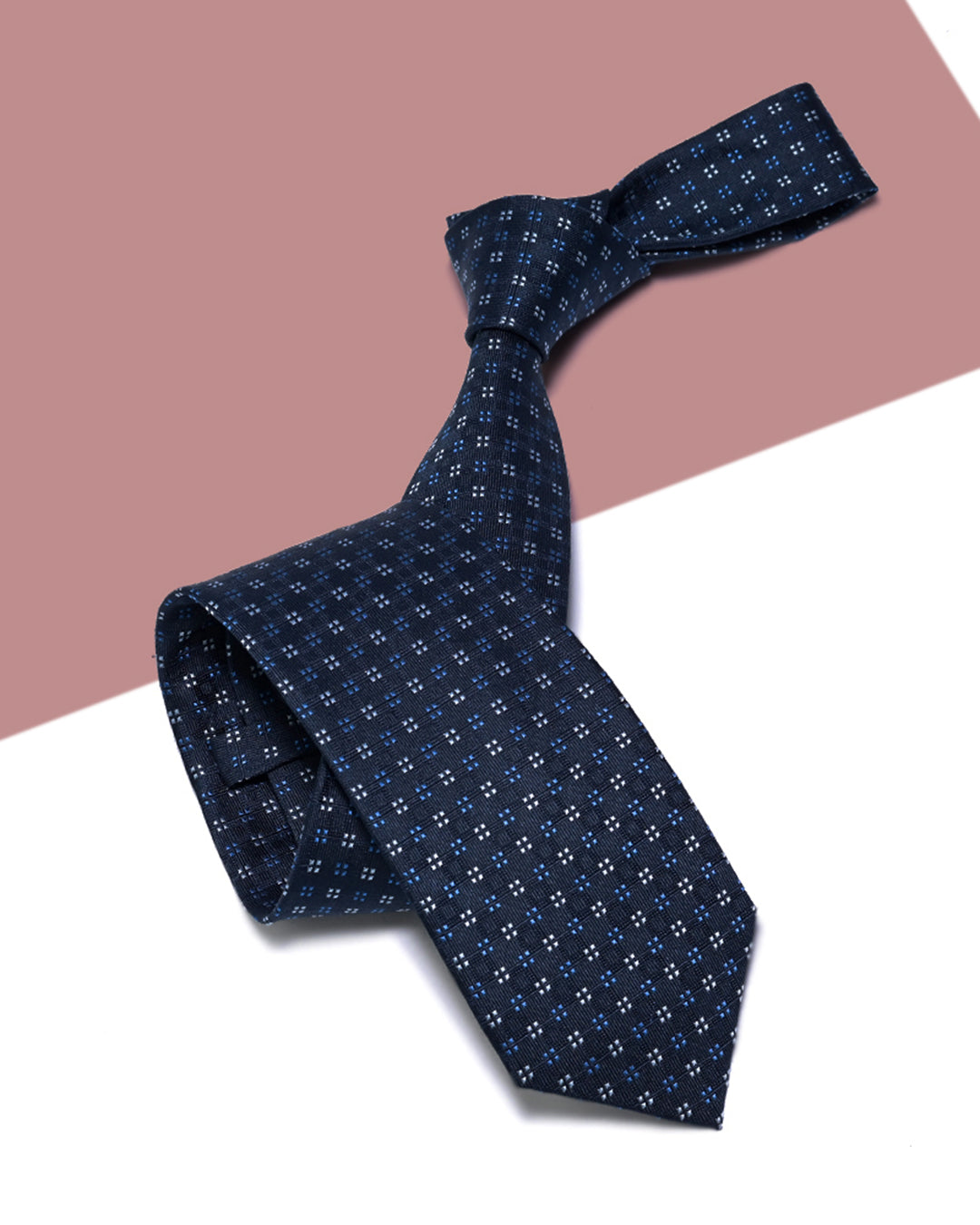 Cà Vạt Lụa Gấm Hoa Văn Chấm Ô Vuông / Xanh Than / 8cm x 145cm