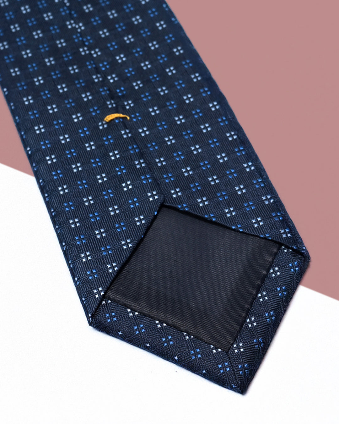 Cà Vạt Lụa Gấm Hoa Văn Chấm Ô Vuông / Xanh Than / 8cm x 145cm