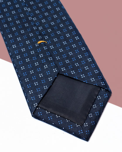 Cà Vạt Lụa Gấm Hoa Văn Chấm Ô Vuông / Xanh Than / 8cm x 145cm