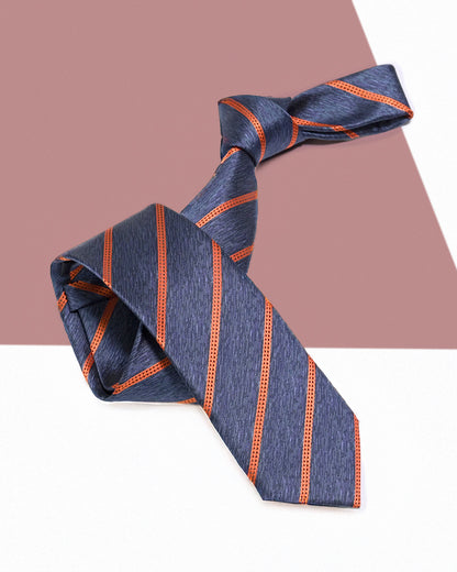 Quà Tặng Cao Cấp / Cà Vạt Lụa Gấm Hoa Văn Kẻ Chéo / Xám Cam / 8cm x 145cm