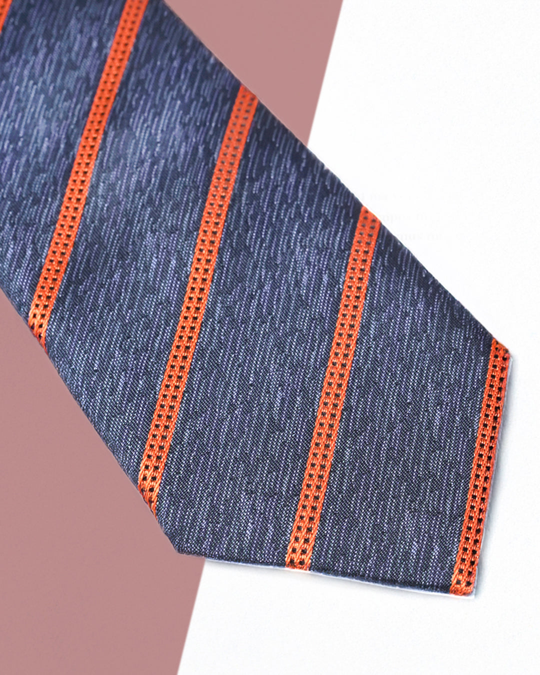 Quà Tặng Cao Cấp / Cà Vạt Lụa Gấm Hoa Văn Kẻ Chéo / Xám Cam / 8cm x 145cm