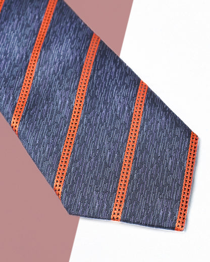 Quà Tặng Cao Cấp / Cà Vạt Lụa Gấm Hoa Văn Kẻ Chéo / Xám Cam / 8cm x 145cm