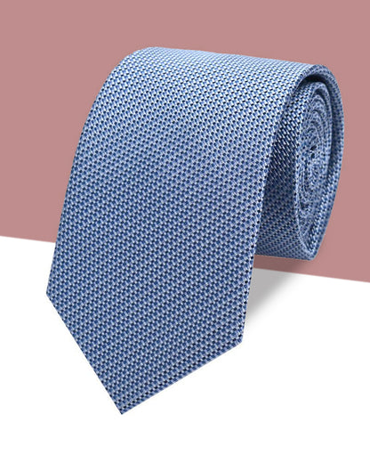 Quà Tặng Cao Cấp / Cà Vạt Lụa Gấm Hoa Văn Đan Lát / Xanh Dương Sáng / 8cm x 145cm