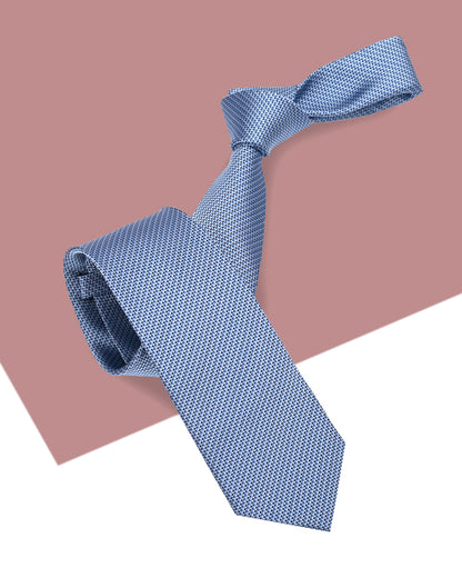 Quà Tặng Cao Cấp / Cà Vạt Lụa Gấm Hoa Văn Đan Lát / Xanh Dương Sáng / 8cm x 145cm