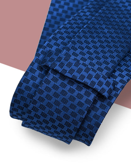 Quà Tặng Cao Cấp / Cà Vạt Lụa Gấm Hoa Văn Caro / Xanh Dương / 8cm x 145cm