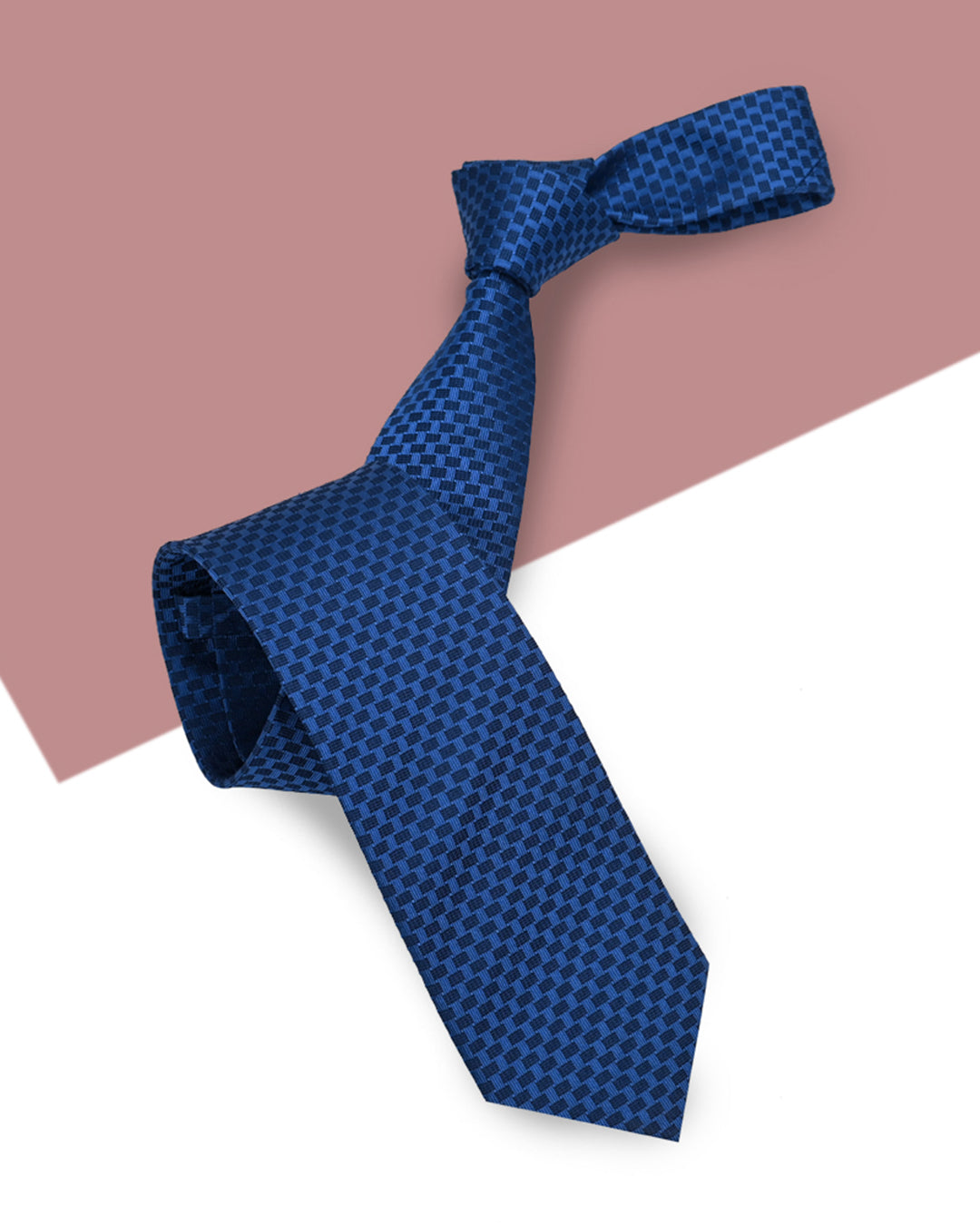 Quà Tặng Cao Cấp / Cà Vạt Lụa Gấm Hoa Văn Caro / Xanh Dương / 8cm x 145cm