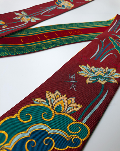 Quà Tặng Cao Cấp / Khăn Twilly Lụa Cố Đô Liên Hoạ / Nâu & Xanh Lá Đậm / 6cm x 150cm