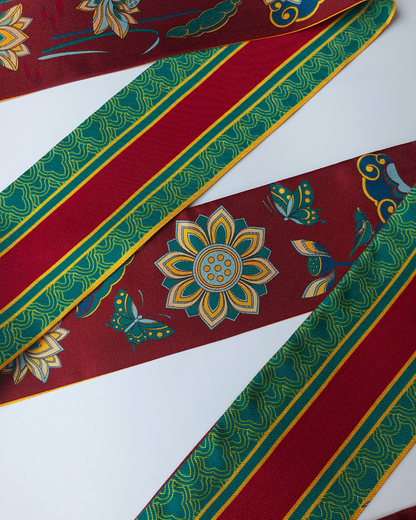 Quà Tặng Cao Cấp / Khăn Twilly Lụa Cố Đô Liên Hoạ / Nâu & Xanh Lá Đậm / 6cm x 150cm