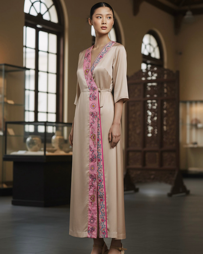 Đầm Quấn Lụa / Họa tiết Lụa Trơn Be & Twilly Phụng Vũ Vân Ca Hồng