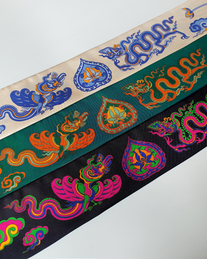 Quà Tặng Cao Cấp / Khăn Twilly Lụa Lý Quốc Ký Sự / Be & Xanh Dương / 6cm x 150cm