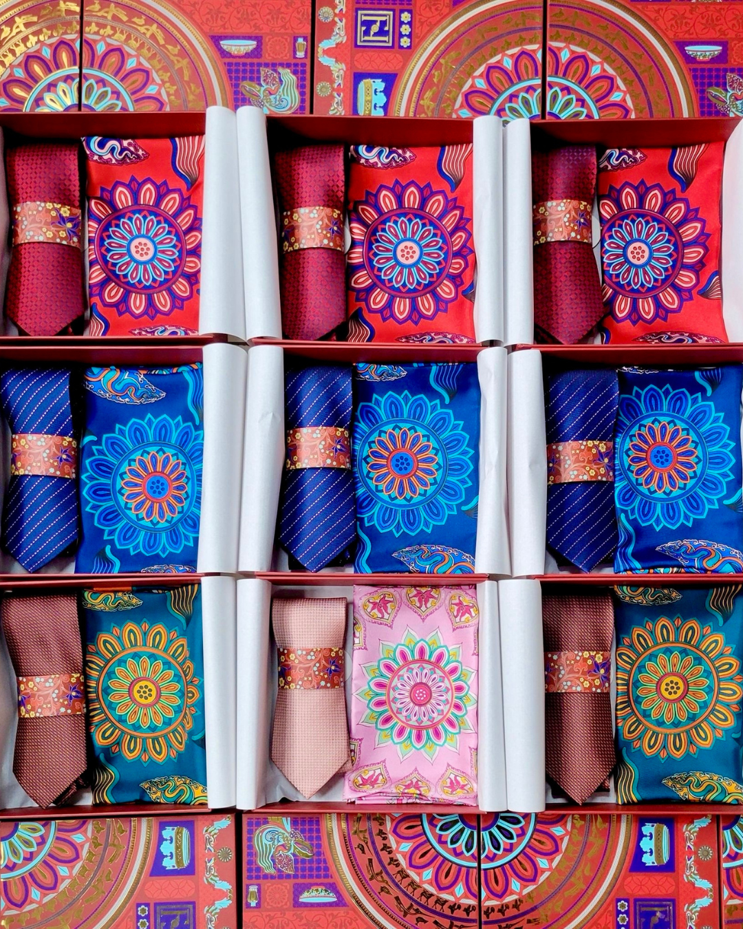 Quà Tặng Cao Cấp / Cà Vạt Lụa Gấm Hoa Văn Mắt Xích / Be / 8cm x 145cm