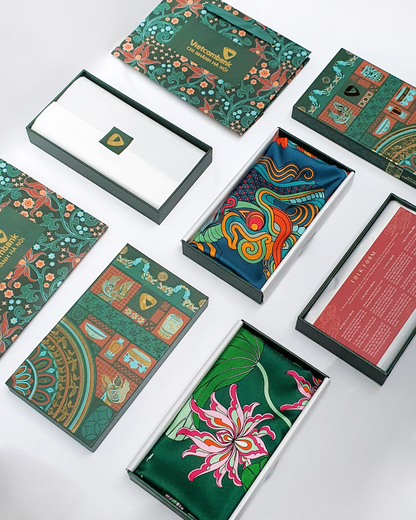 Set 3 Hộp Quà – Quà Tặng Doanh Nghiệp Cao Cấp Tinh Nhã / Khăn Lụa Vuông Phụng Vũ Vân Ca / Tím