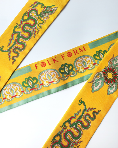 Quà Tặng Cao Cấp / Khăn Twilly Lụa Hương Vân Long Mộng / Xanh Lá & Vàng / 6cm x 150cm