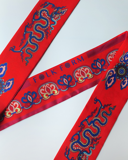 Quà Tặng Cao Cấp / Khăn Twilly Lụa Hương Vân Long Mộng / Đỏ / 6cm x 150cm