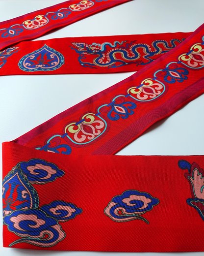 Quà Tặng Cao Cấp / Khăn Twilly Lụa Hương Vân Long Mộng / Đỏ / 6cm x 150cm