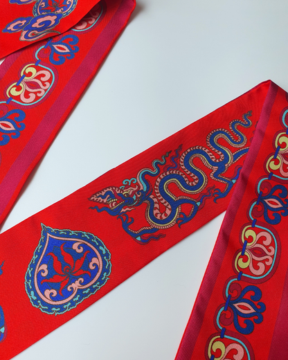 Quà Tặng Cao Cấp / Khăn Twilly Lụa Hương Vân Long Mộng / Đỏ / 6cm x 150cm