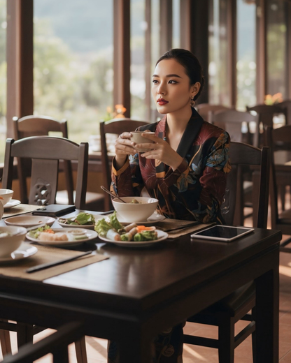 Bộ Vest Lụa / Họa tiết Uyên Ương Liên Hạ Nâu & Da Cam