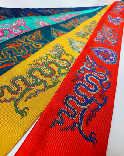 Quà Tặng Cao Cấp / Khăn Twilly Lụa Hương Vân Long Mộng / Xanh Cổ Vịt & Da Cam / 6cm x 150cm