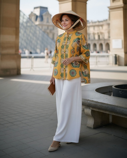 Áo Sơ Mi Lụa Giải Phóng 1925 / Hoạ tiết Mây Hoạ Long Ân Vàng