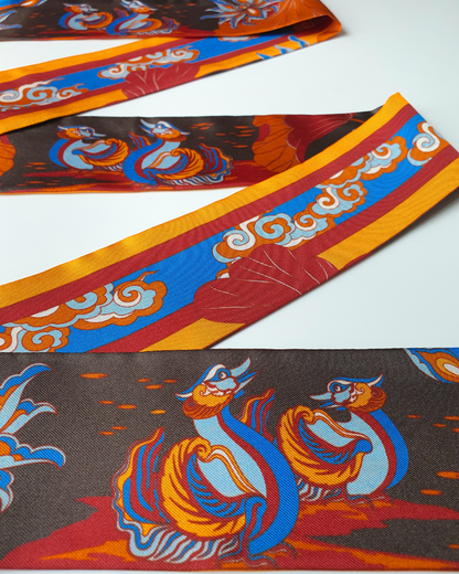 Quà Tặng Cao Cấp / Khăn Twilly Lụa Uyên Ương Liên Hạ / Nâu & Da Cam / 6cm x 150cm