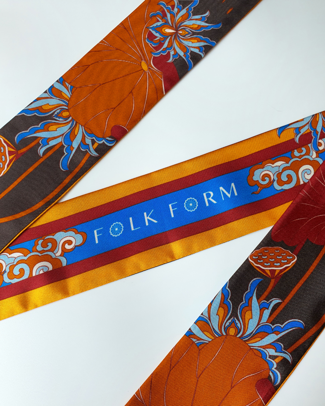 Quà Tặng Cao Cấp / Khăn Twilly Lụa Uyên Ương Liên Hạ / Nâu & Da Cam / 6cm x 150cm