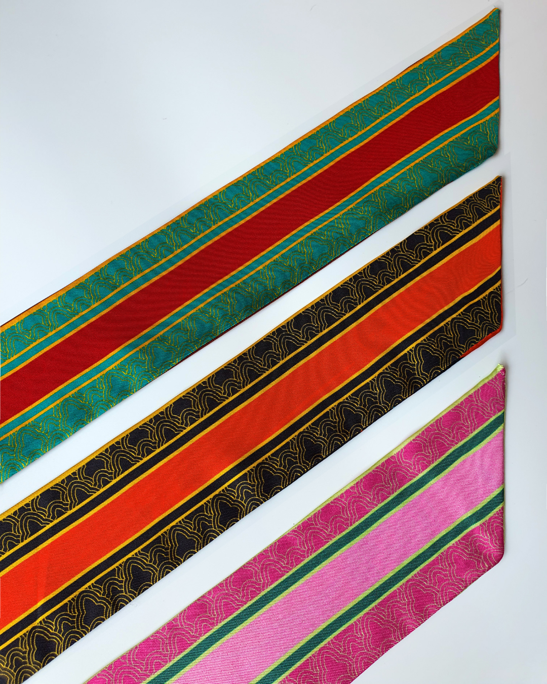 Quà Tặng Cao Cấp / Khăn Twilly Lụa Cố Đô Liên Hoạ / Nâu & Xanh Lá Đậm / 6cm x 150cm