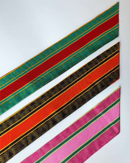 Quà Tặng Cao Cấp / Khăn Twilly Lụa Cố Đô Liên Hoạ / Nâu & Xanh Lá Đậm / 6cm x 150cm