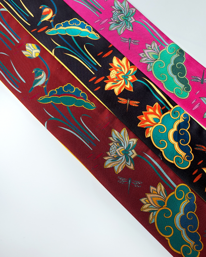 Quà Tặng Cao Cấp / Khăn Twilly Lụa Cố Đô Liên Hoạ / Nâu & Xanh Lá Đậm / 6cm x 150cm