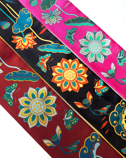 Quà Tặng Cao Cấp / Khăn Twilly Lụa Cố Đô Liên Hoạ / Nâu & Xanh Lá Đậm / 6cm x 150cm