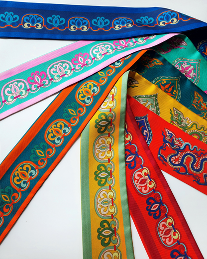 Quà Tặng Cao Cấp / Khăn Twilly Lụa Hương Vân Long Mộng / Xanh Cổ Vịt & Da Cam / 6cm x 150cm