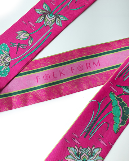 Quà Tặng Cao Cấp / Khăn Twilly Lụa Cố Đô Liên Hoạ / Hồng & Xanh Lá / 6cm x 150cm