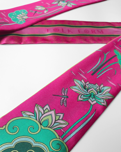 Quà Tặng Cao Cấp / Khăn Twilly Lụa Cố Đô Liên Hoạ / Hồng & Xanh Lá / 6cm x 150cm