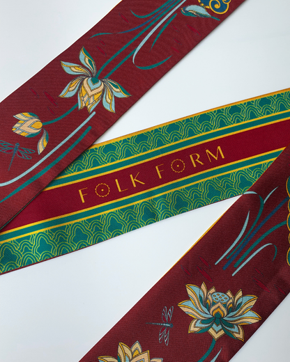 Quà Tặng Cao Cấp / Khăn Twilly Lụa Cố Đô Liên Hoạ / Nâu & Xanh Lá Đậm / 6cm x 150cm