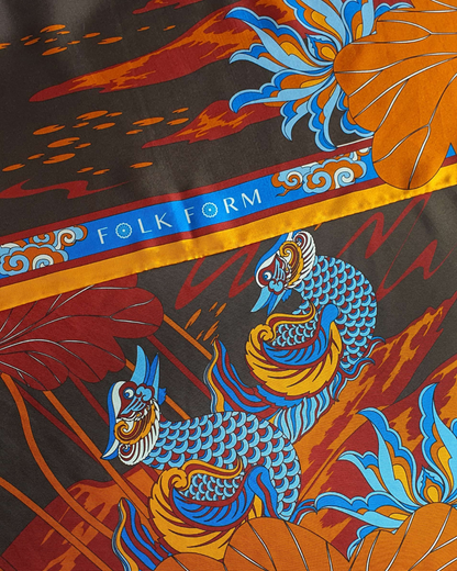 Khăn Lụa Uyên Ương Liên Hạ / Nâu & Da Cam / 65x65cm / 26x26in