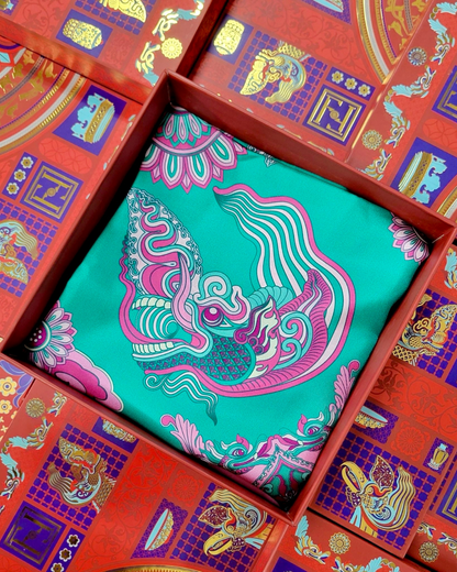 Quà Tặng Cao Cấp / Khăn Lụa Vuông Mây Hoạ Long Ân / Xanh Ngọc