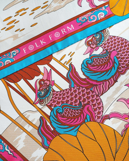 Khăn Lụa Uyên Ương Liên Hạ / Be & Nâu / 90x90cm / 36x36in