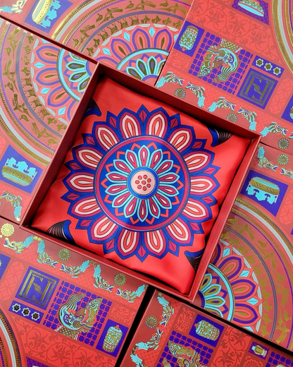 Quà Tặng Cao Cấp / Khăn Lụa Vuông Mây Hoạ Long Ân / Đỏ