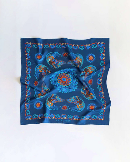 Khăn Lụa Mây Hoạ Long Ân / Xanh Dương / 90x90