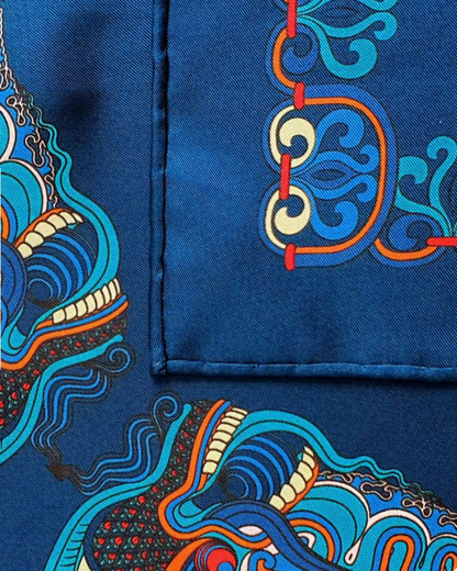 Khăn Lụa Mây Hoạ Long Ân / Xanh Dương / 90x90