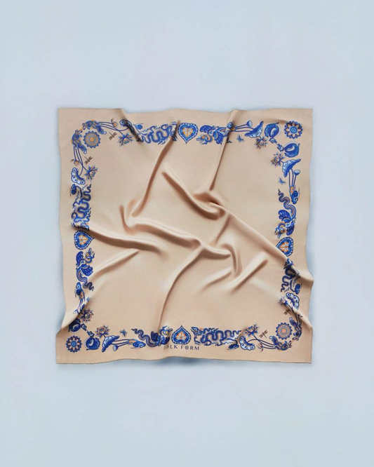 Khăn Lụa Lý Quốc Ký Sự / Be & Xanh Dương / 110x110