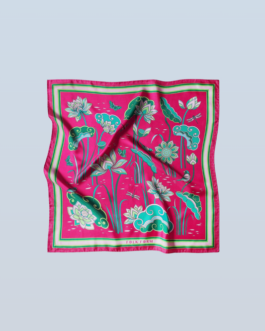 Khăn Lụa Cố Đô Liên Hoạ / Hồng & Xanh Lá / 110x110cm / 44x44in