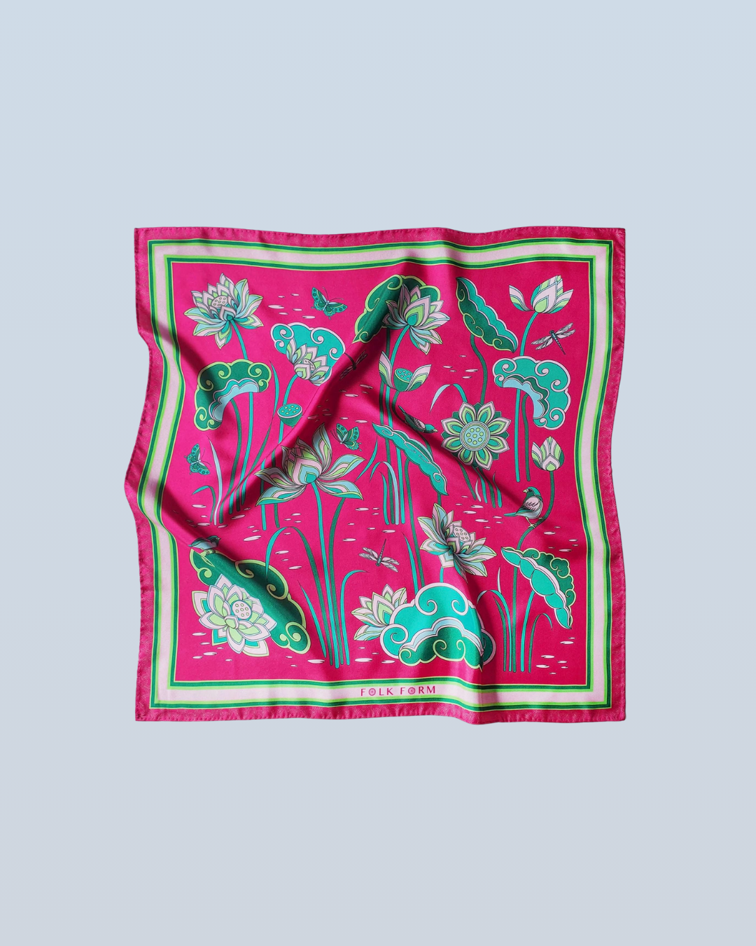Khăn Lụa Cố Đô Liên Hoạ / Hồng & Xanh Lá / 90x90cm / 36x36in