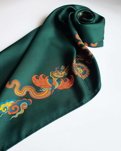 Khăn Lụa Lý Quốc Ký Sự / Xanh Lá Đậm & Vàng / 55x55