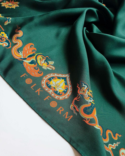 Khăn Lụa Lý Quốc Ký Sự / Xanh Lá Đậm & Vàng / 55x55