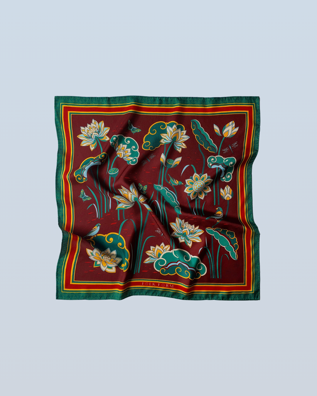 Khăn Lụa Cố Đô Liên Hoạ / Nâu & Xanh Lá Đậm / 55x55cm / 22x22in