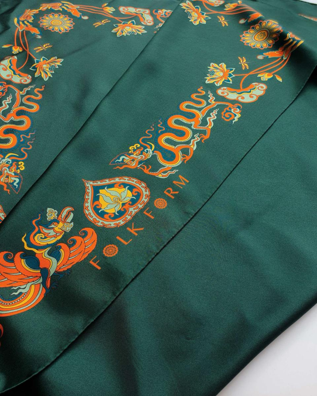 Khăn Lụa Lý Quốc Ký Sự / Xanh Lá Đậm & Vàng / 55x55