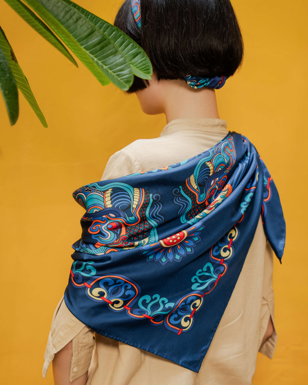 Khăn Lụa Mây Hoạ Long Ân / Xanh Dương / 90x90